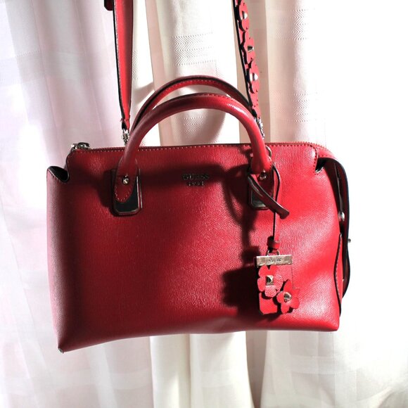 Guess "Liya" Red Faux Saffiano Satchel, Shoulder Bag, Crossbody - Picture 6 of 16